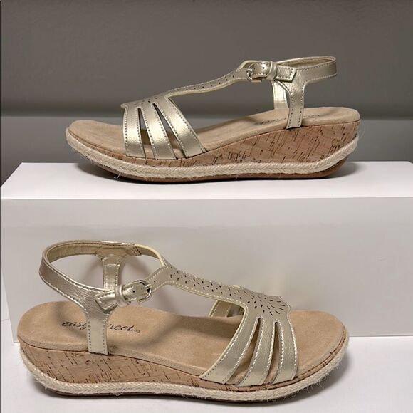 Easy Street Women's Gold Wedge Sandals - Picture 5 of 8